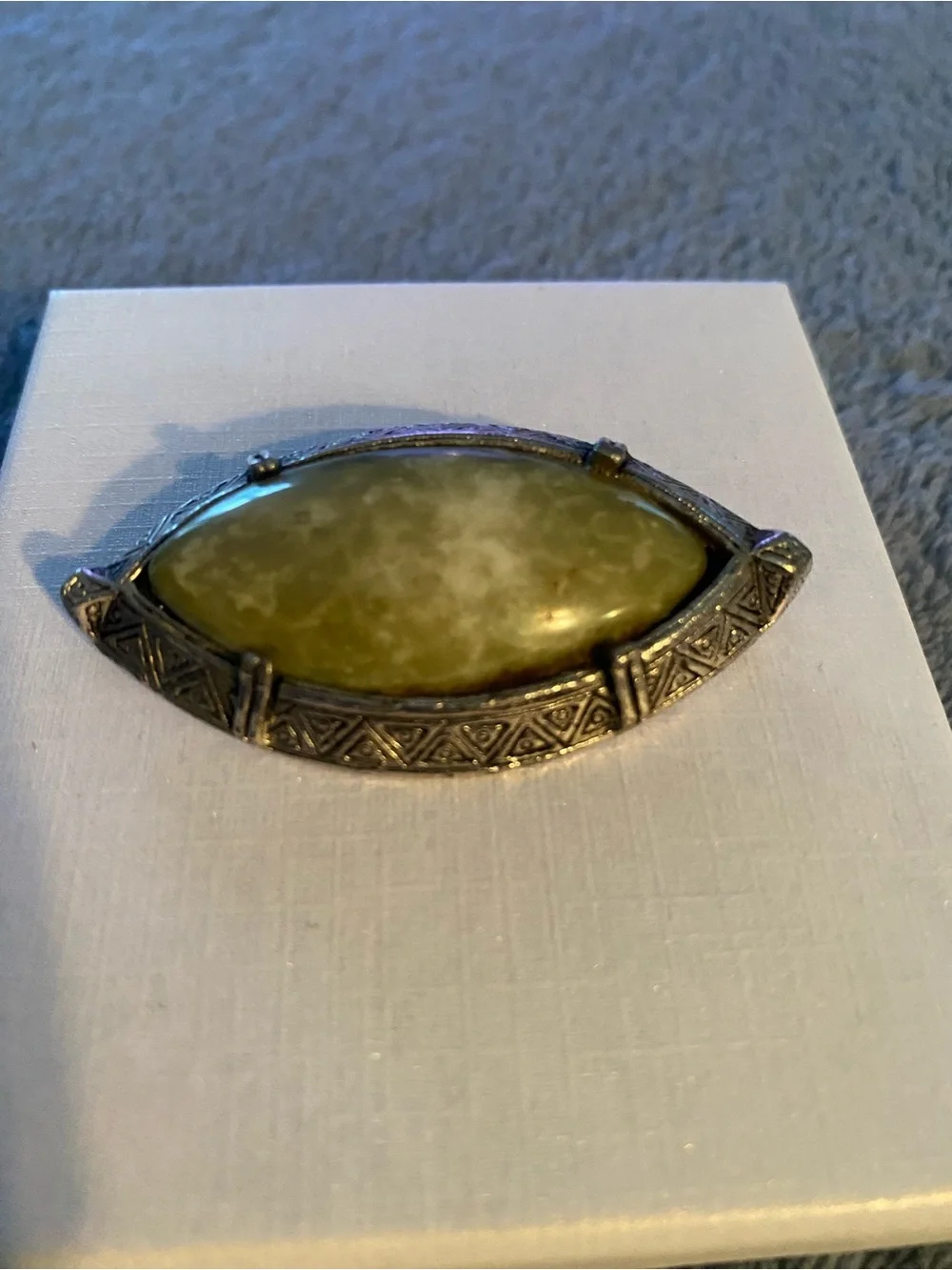 Marquise Green Stone Silver-Tone Brooch